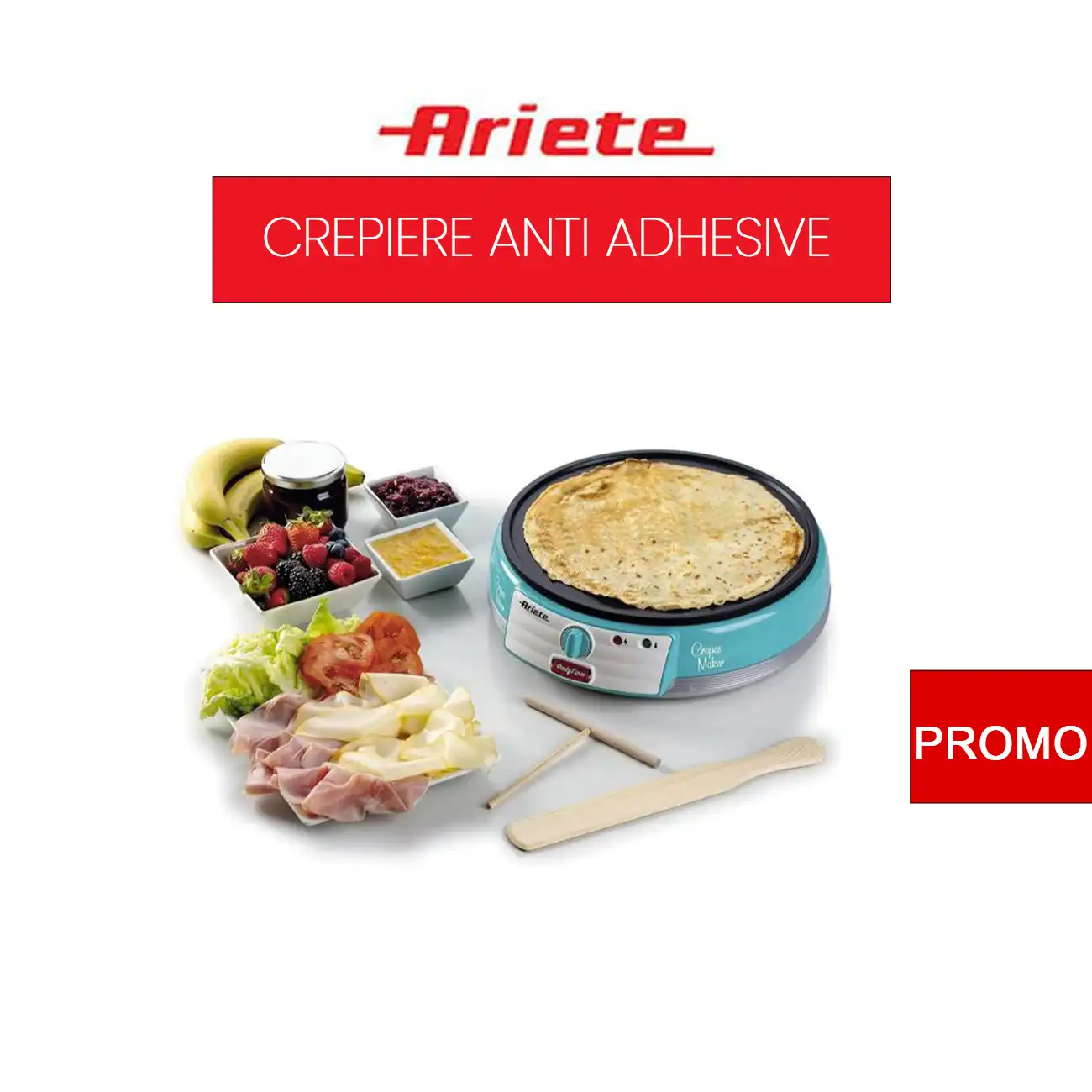 CRÊPIERE ANTI ADHESIVE AVEC RÂTEAU A CRÊPE- ARIETE - 0202 - 1000W |  KAMERFLASH | No1 DES VENTES FLASH