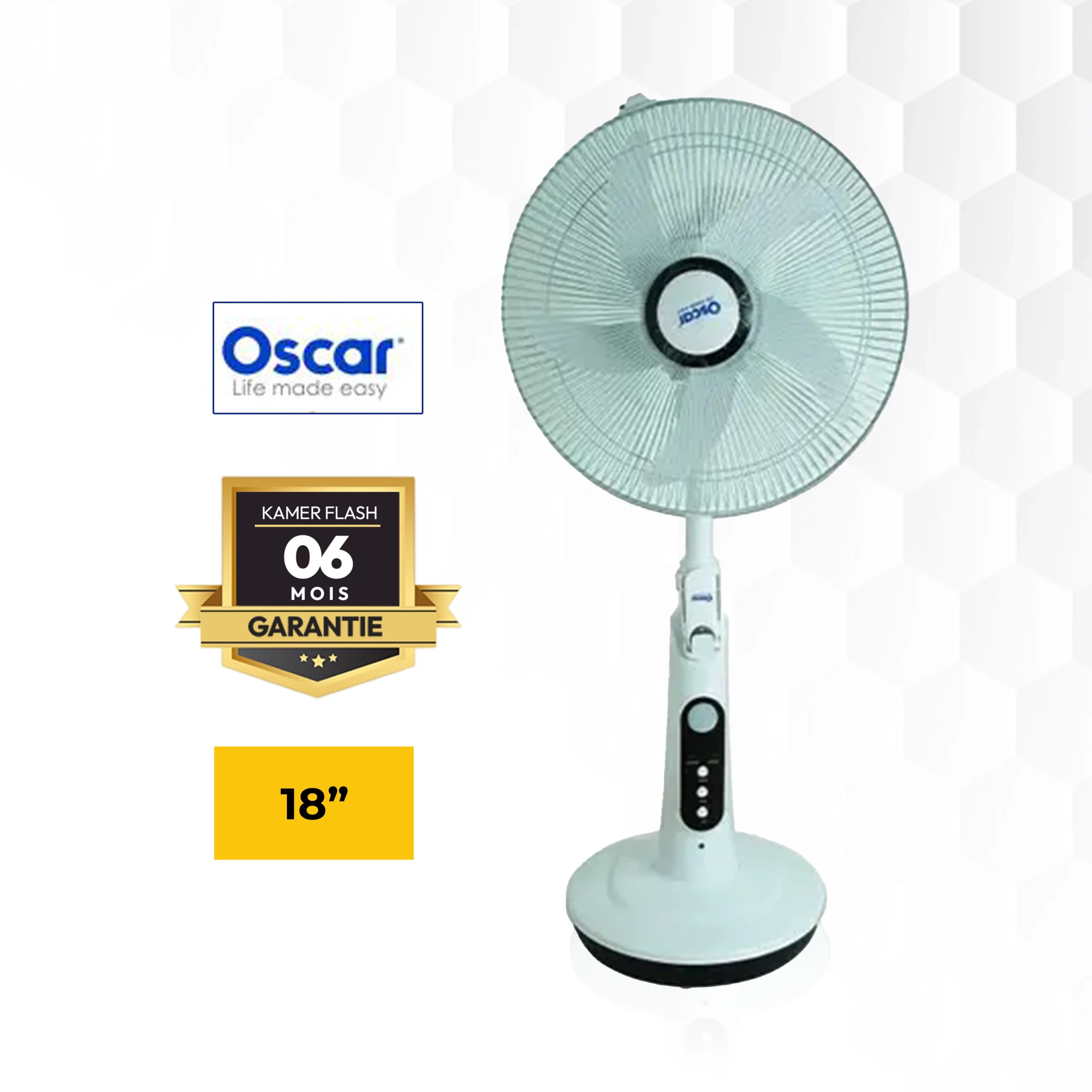 VENTILATEUR RECHARGBLE AJUSTABLE 18'' OSCA-5998HRB 18'' GARANTIE 06 MOIS
